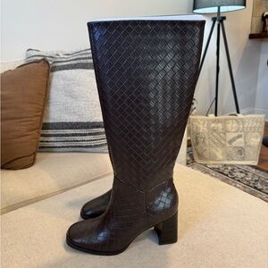 Free Assembly Atomic Basketweave Texture Tall Boots, Dark Brown, Sz 9, NWT
